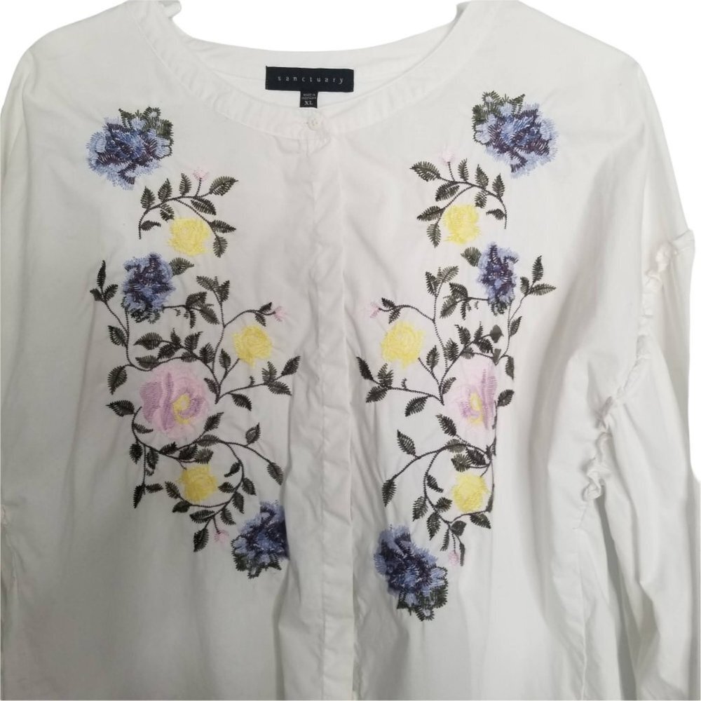 Sanctuary Danni White Floral Embroidered Long Sleeve Cotton Blouse Size … - Picture 5 of 8
